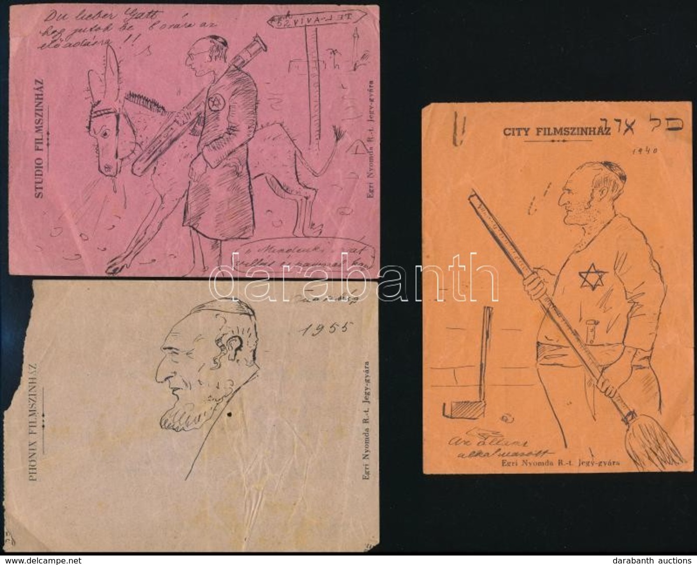 Cca 1930-1955 5 Db Judaika Témájú Karikatúra - Sonstige & Ohne Zuordnung