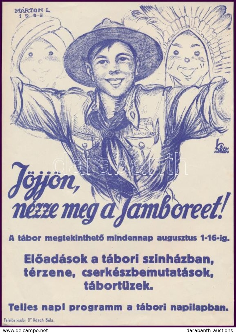 1933 Gödöllő Cserkész Jamboree Kisplakát / Scout World Jamboree Small Poster. S: Márton. 17x24 Cm - Scoutisme
