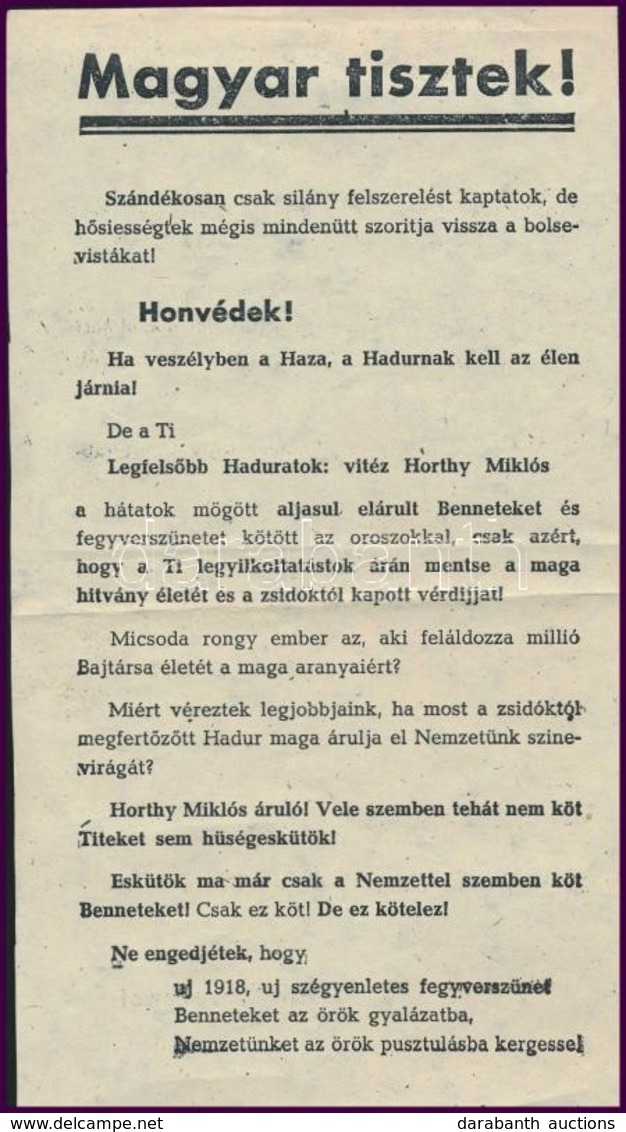 Horthy Ellenes Nyilas Röplap Reprintje - Autres & Non Classés