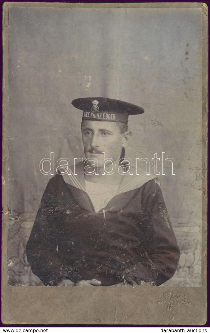 1918 Az SMS Prinz Eugen Matróza, Keményhátú Fotó, Hátulján Feliratozva, Kicsit Viseltes, 16,5×10,5 Cm - Otros & Sin Clasificación