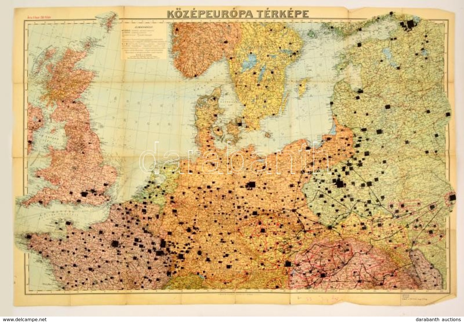 Cca 1910 Középeurópa Térképe, 1:2.750,000. Bp., Magyar Földrajzi Intézet Rt., A Hajtások Mentén Kis Szakadásokkal, Katon - Sonstige & Ohne Zuordnung