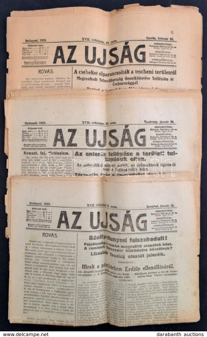 1919 Az Újság. 1919. Január 25-26., Február 26. XVII. évf. 22-23. Sz., 49 Sz., 8+10+8 P. Benne A Kor Híreivel, Többek Kö - Sin Clasificación