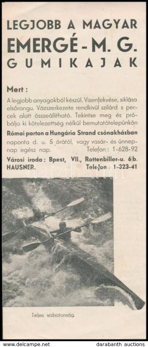 Cca 1930 Emergé Gumikajak és Hart Csónakok Reklámos Szórólapja árakkal, 2 Db - Sin Clasificación