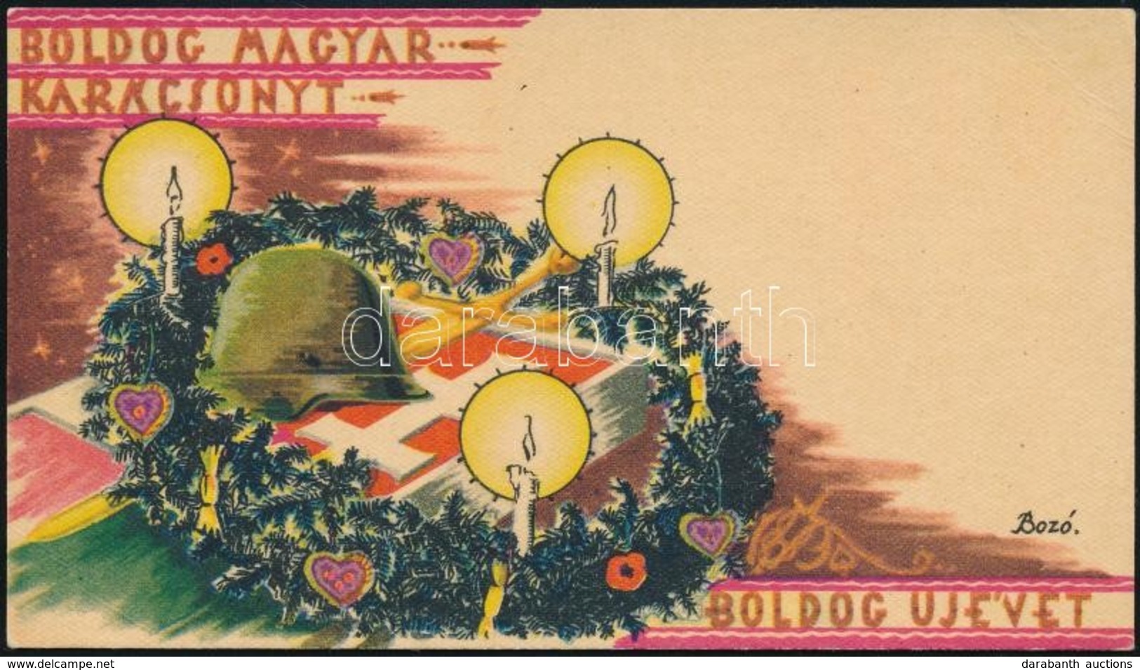 Cca 1940 Bozó Gyula (1913-2004) Grafikájával Díszített Karácsonyi-húsvéti Használatlan üdvözlőkártya - Sin Clasificación