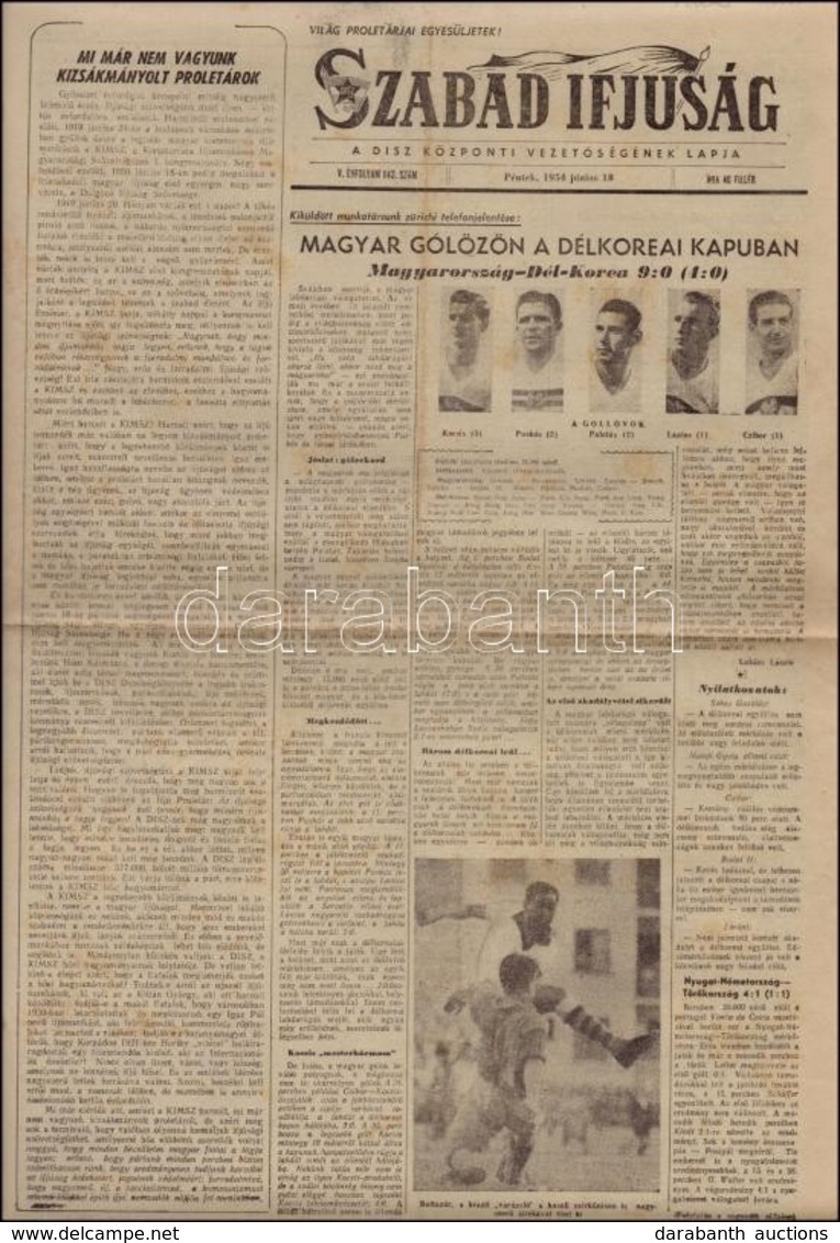 1954 Szabad Ifjúság. V. évf. 143. Sz., 1954. Június 18. Bp., Ifjúsági Lapkiadó Vállalat. A Címlapon Az Aranycsapat 9:0-a - Non Classés