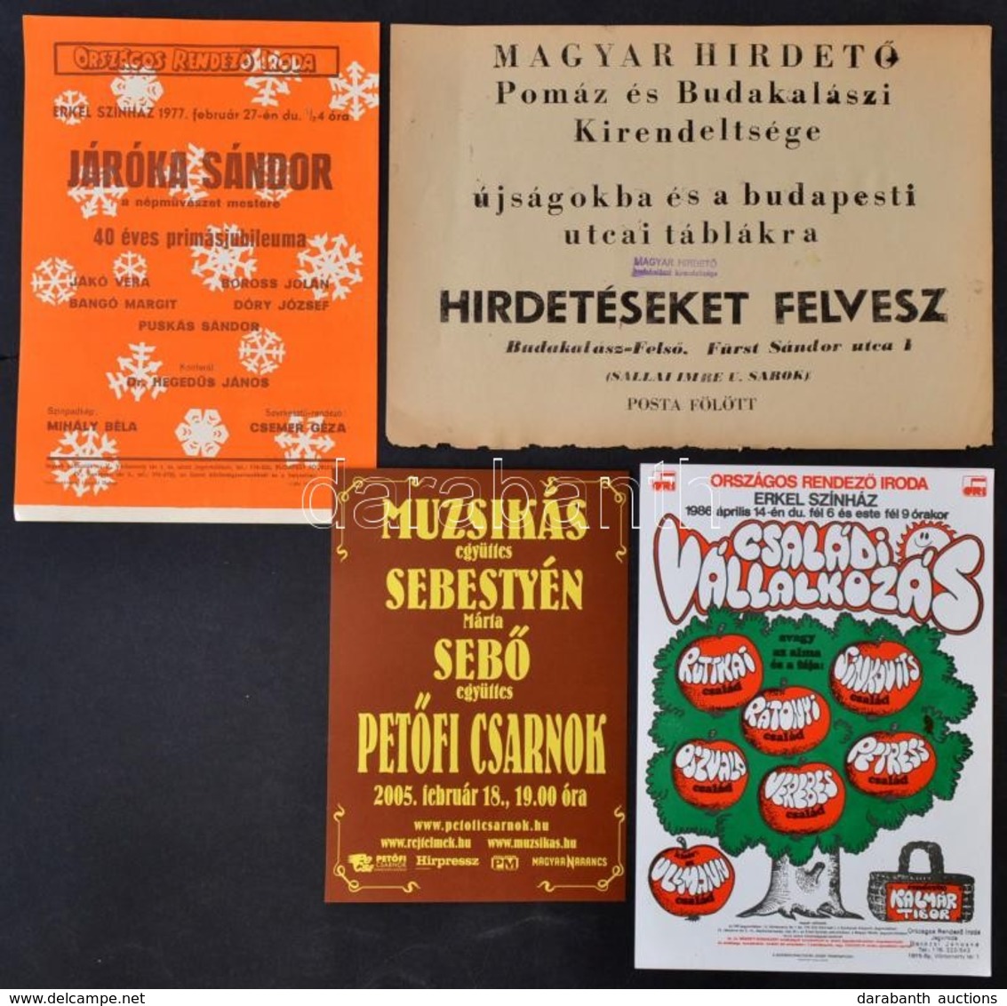 Cca 1977-2005 4 Db Különféle Kisplakát: Hirdetés Felvétel, Koncertek (Muzsikás, Járóka Sándor, Családi Vállalkozás), Kül - Autres & Non Classés