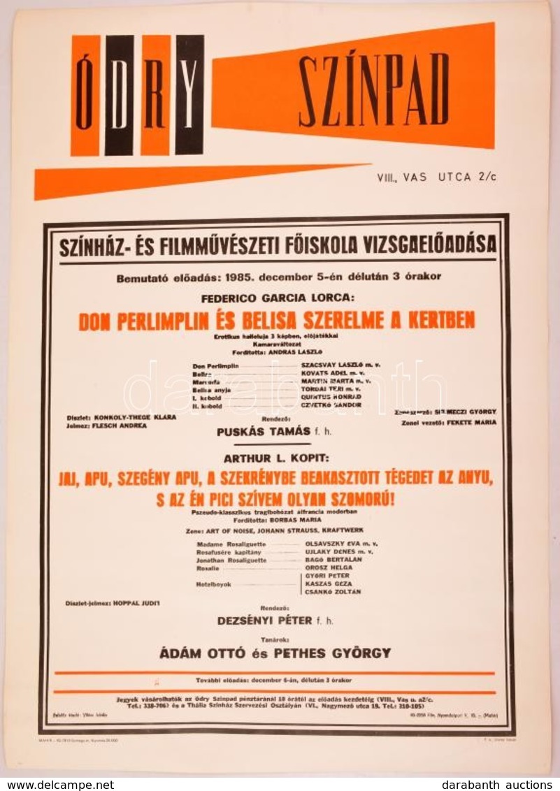 1985 Ódry Szinpad Színházi Plakát 47x57 Cm - Otros & Sin Clasificación