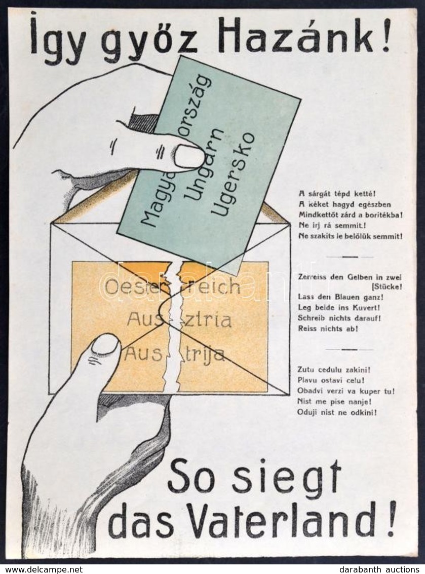 1921 'Így Győz Hazánk!' Színes Propaganda Plakát A Soproni Népszavazás Idejéből, Litográfia, 31×23 Cm / Hungarian Propag - Autres & Non Classés