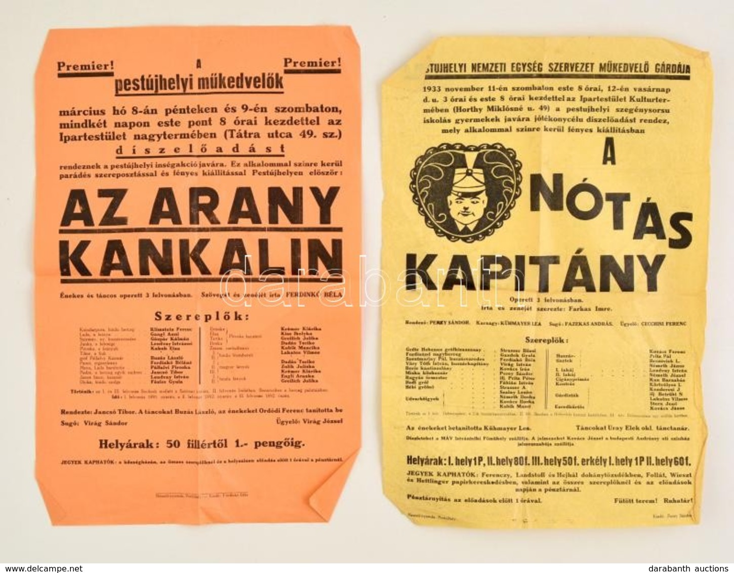 Cca 1930 Két Színházi Plakát 31x25 Cm - Autres & Non Classés