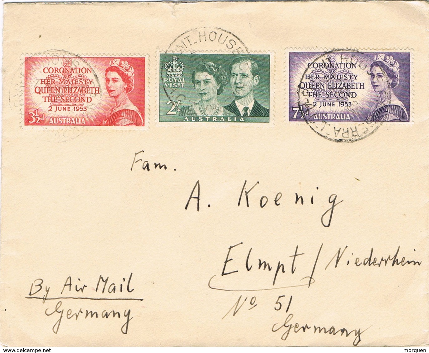 31499. Carta Aerea MONT HOUSE (Canberra) Australia 1953. Coronation Elisabeth II - Cartas & Documentos