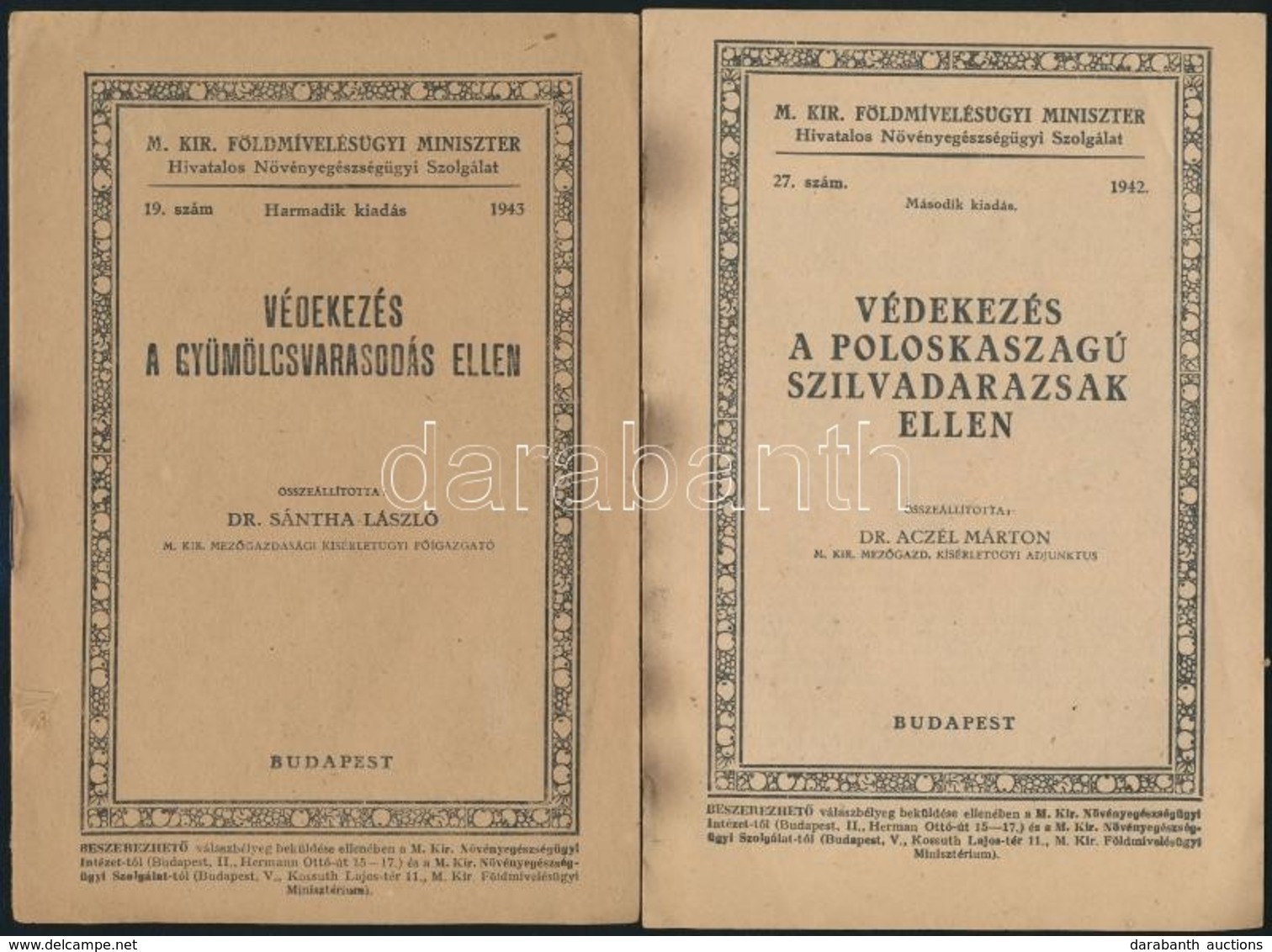 1942-1948 Földmívelésügyi Miniszter Hivatalos Növényegészségügyi Szolgálatának Kiadványainak 4 Száma (19, 27,37, 1.): Vé - Sin Clasificación