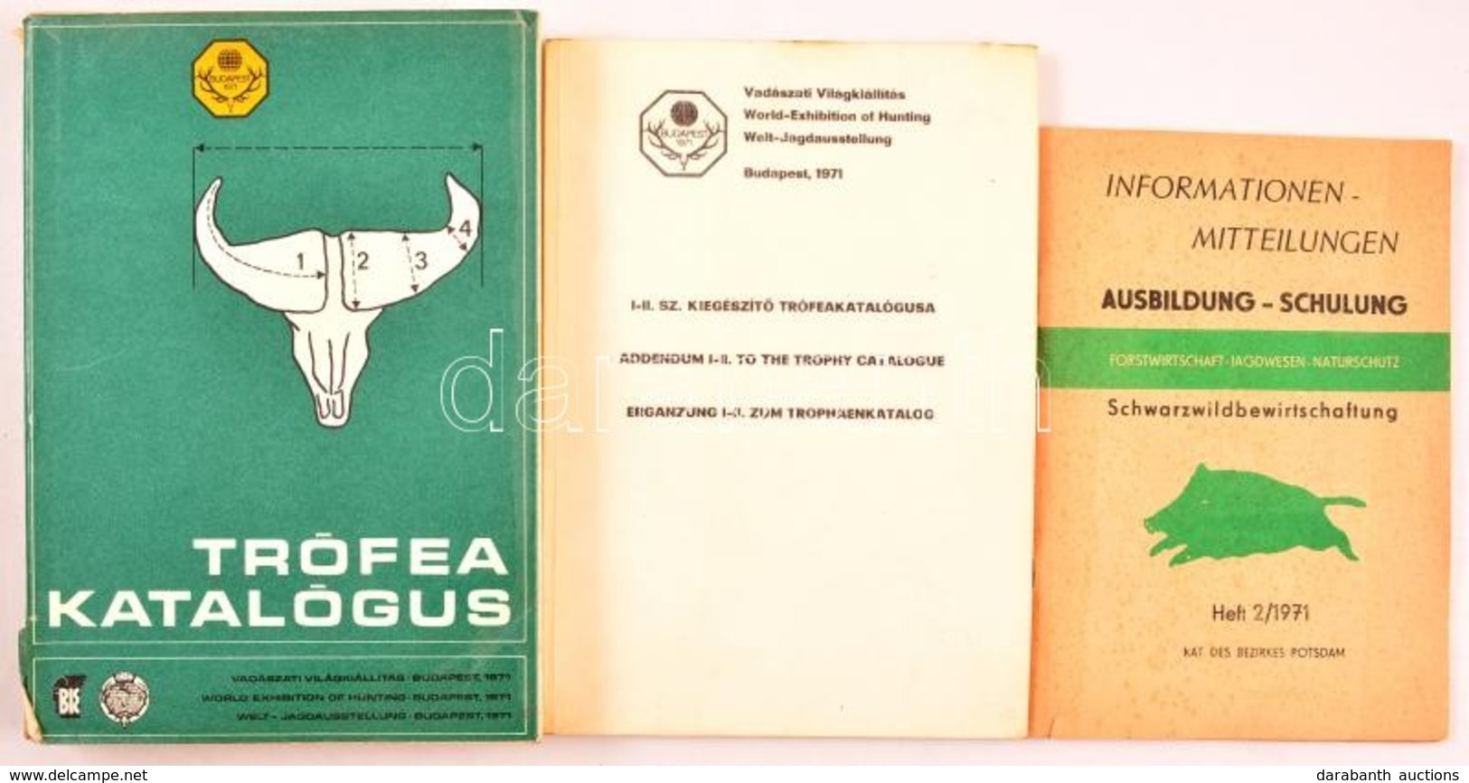 Vadászati Világkiállítás. Trófeakatalógus.+ Kiegészítő Trófeakalógus I-II. Sz.  Bp., 1971, Globus-Kossuth-ny. Kiadói Pap - Sin Clasificación