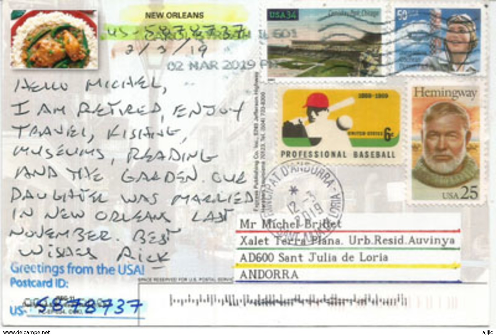 USA.New Orleans Recipe (Seafood Gumbo), Postcard From New-Orleans Sent To Andorra, With Arrival Postmark. - Alimentation