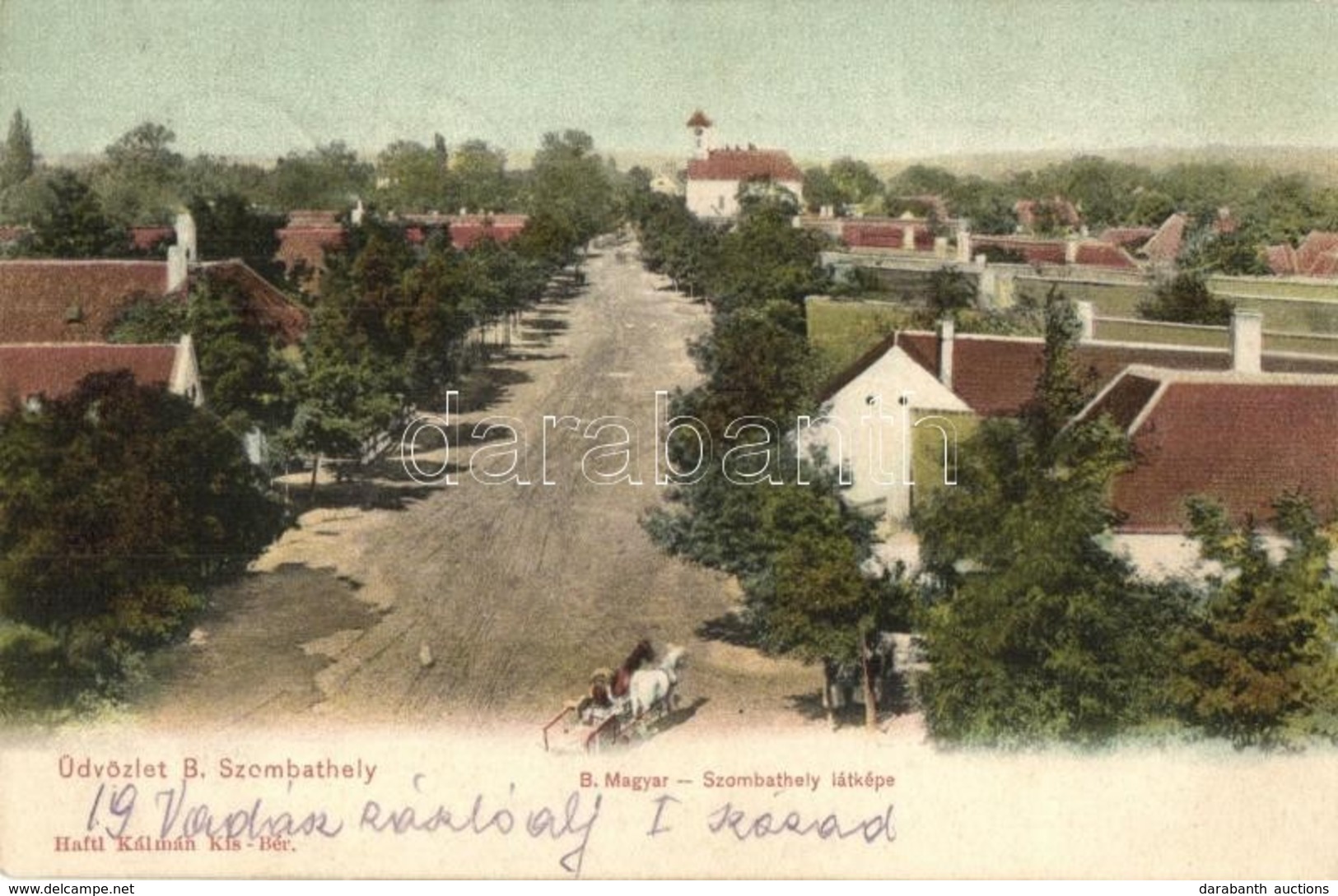 T2 1907 Bakonyszombathely, Látkép, Templom, Szekér. Kiadja Haftl Kálmán - Sin Clasificación