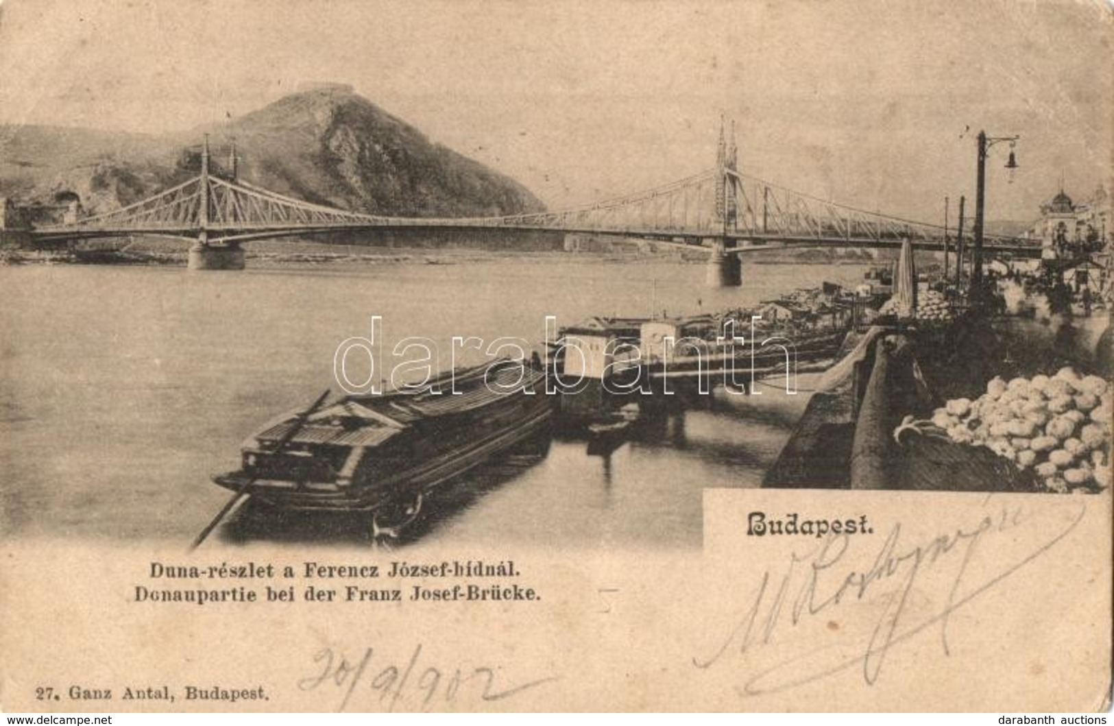 * T3 1902 Budapest, Duna Részlet A Ferenc József Hídnál, Uszályok, Piac A Rakparton. Ganz Antal 27. (EB) - Sin Clasificación