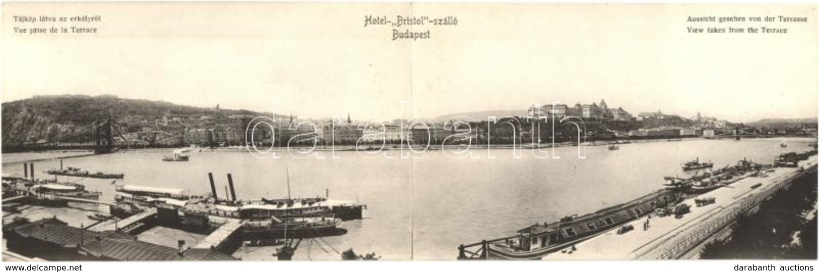 ** T3/T4 Budapest V. Kilátás A Hotel Bristol Szálloda Erkélyéről, Királyi Vár, Rakpart, Gőzhajók. Kihajtható Panorámalap - Sin Clasificación