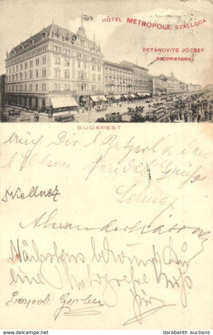 T2/T3 1905 Budapest VII. Rákóczi út 58. Hotel Metropole Szálloda Reklámlapja, Kávéház, Villamos. Tulajdonos: Petánovits  - Sin Clasificación