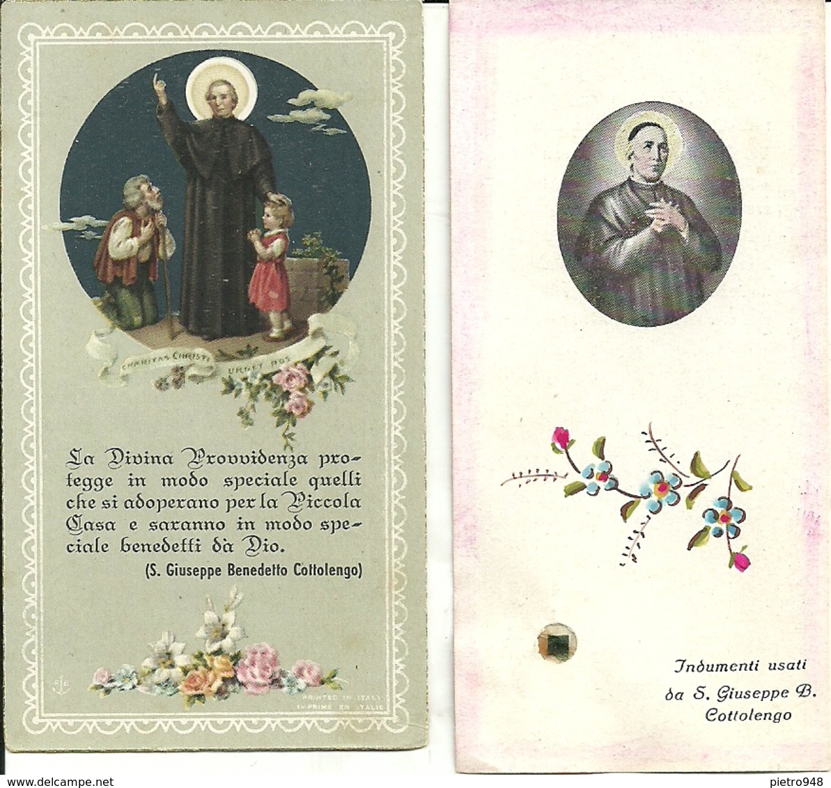 2 Santini Di Cui 1 Con Reliquia "San Giuseppe Benedetto Cottolengo" Torino 1934 - Devotion Images