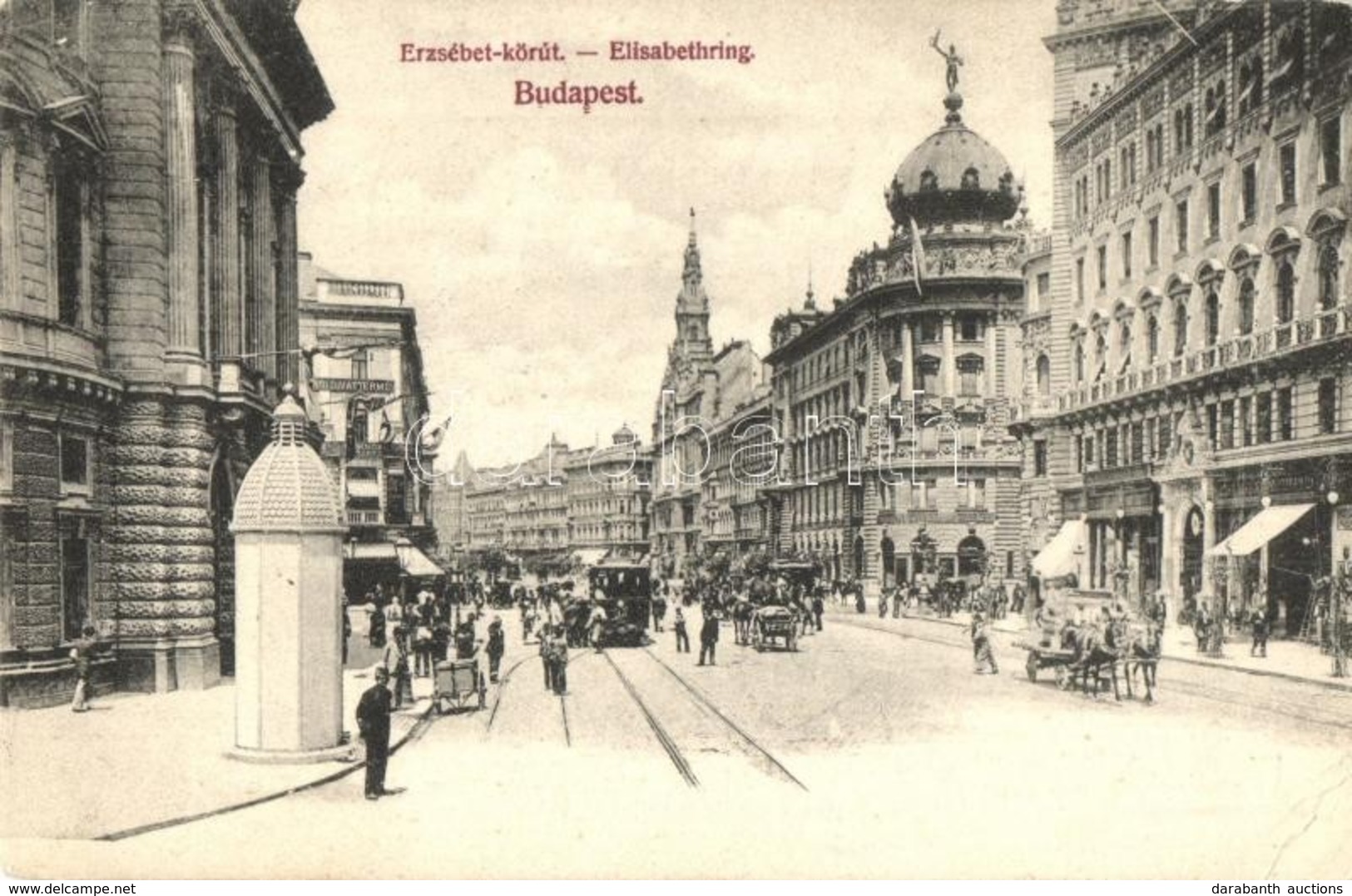 T2/T3 1907 Budapest VIII. Erzsébet Körút (Blaha Lujza Tér), Villamos, üzletek  (EK) - Sin Clasificación