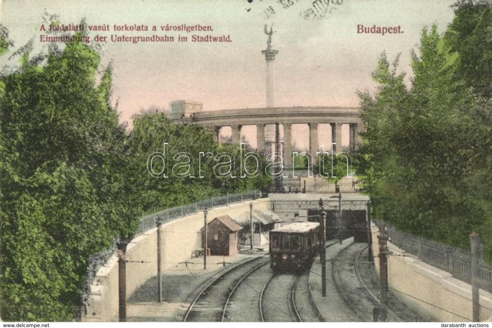 ** T1/T2 1907 Budapest XIV. Városliget, Földalatti Villamos Vasút Torkolata, Milleniumi Emlékmű (Hősök Tere) A Háttérben - Sin Clasificación