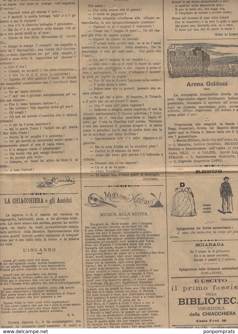 Journal "LA CHIACCHIERA" De FIRENZE 1891 Avec 2 Cmi /1L25Cmi COLIS POSTAL Oblt CàD  De FIRENZE (FERROVIA) - Storia Postale