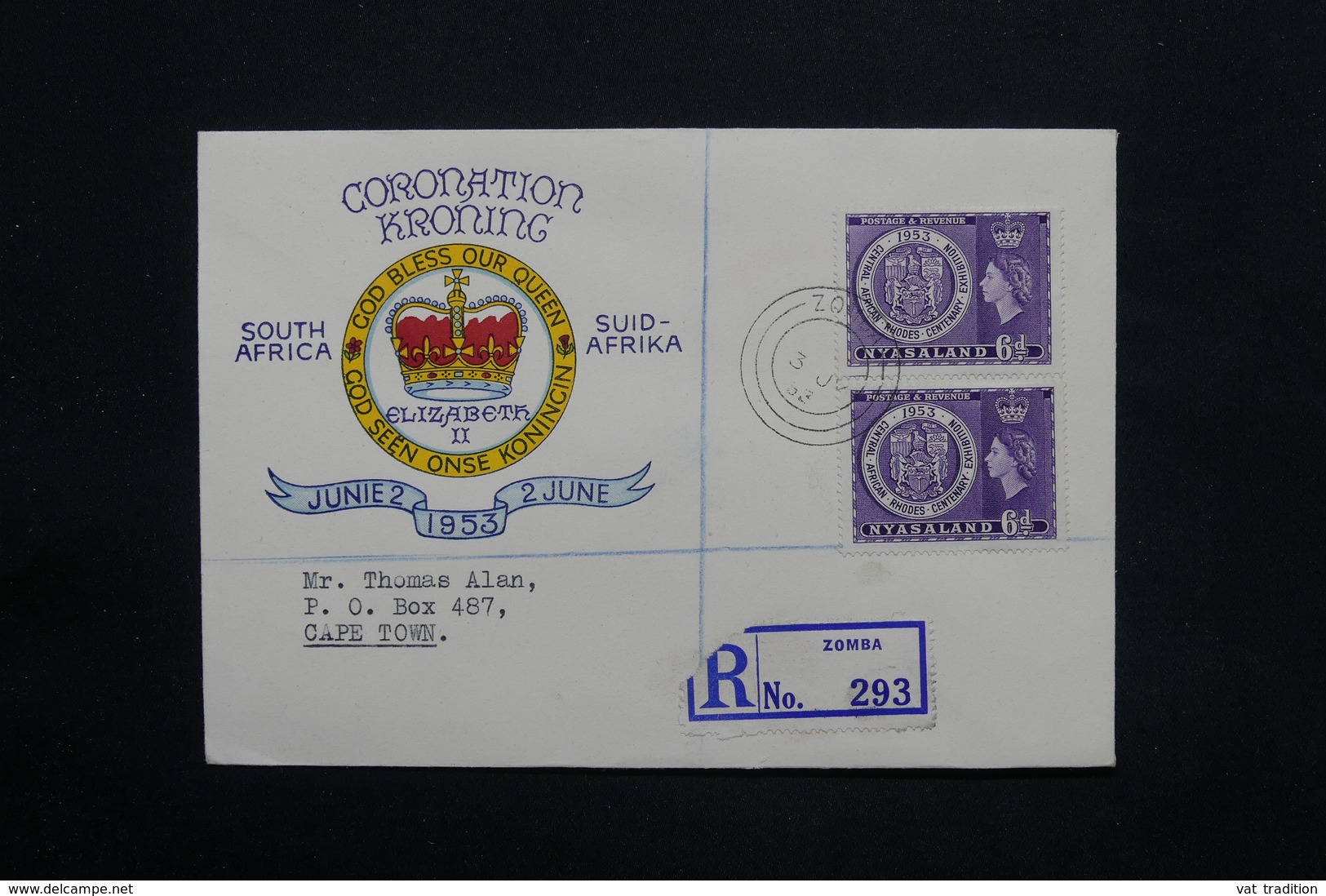 NYASSALAND - Enveloppe FDC Du Couronnement De La Reine Elisabeth En 1953 En Recommandé Pour Cape Town - L 25142 - Nyasaland (1907-1953)