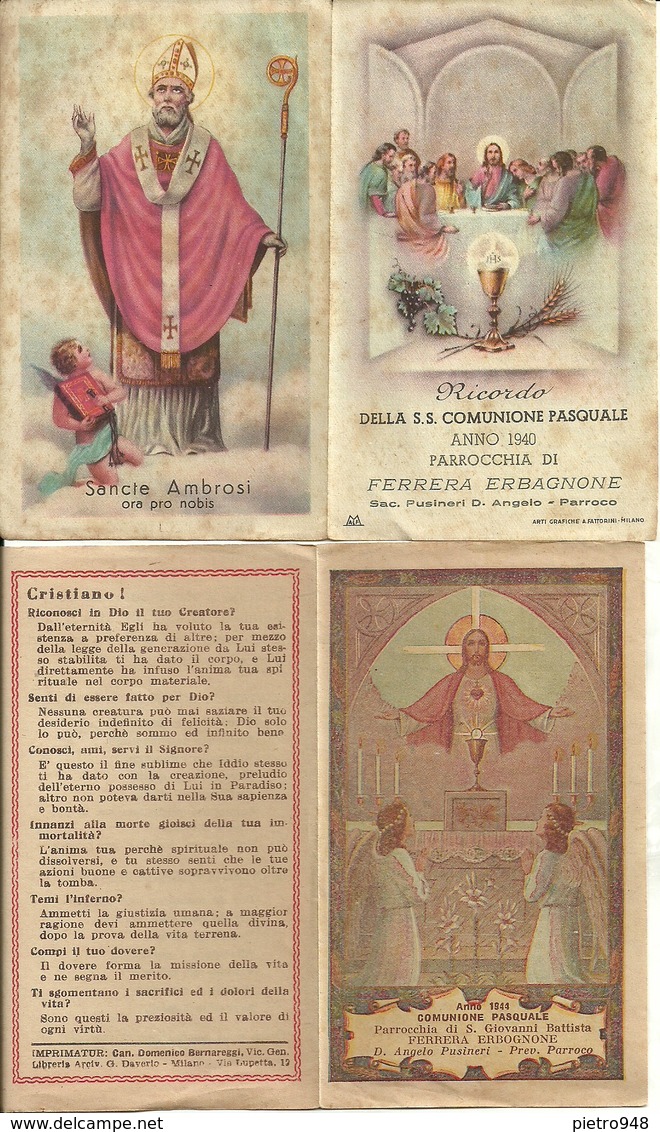 6 Santini Ricordo "SS. Comunione Pasquale" Anni 1940, 1944, 1946, 1947, 1948, 1949, Parrocchia Ferrera Erbognone - Santini