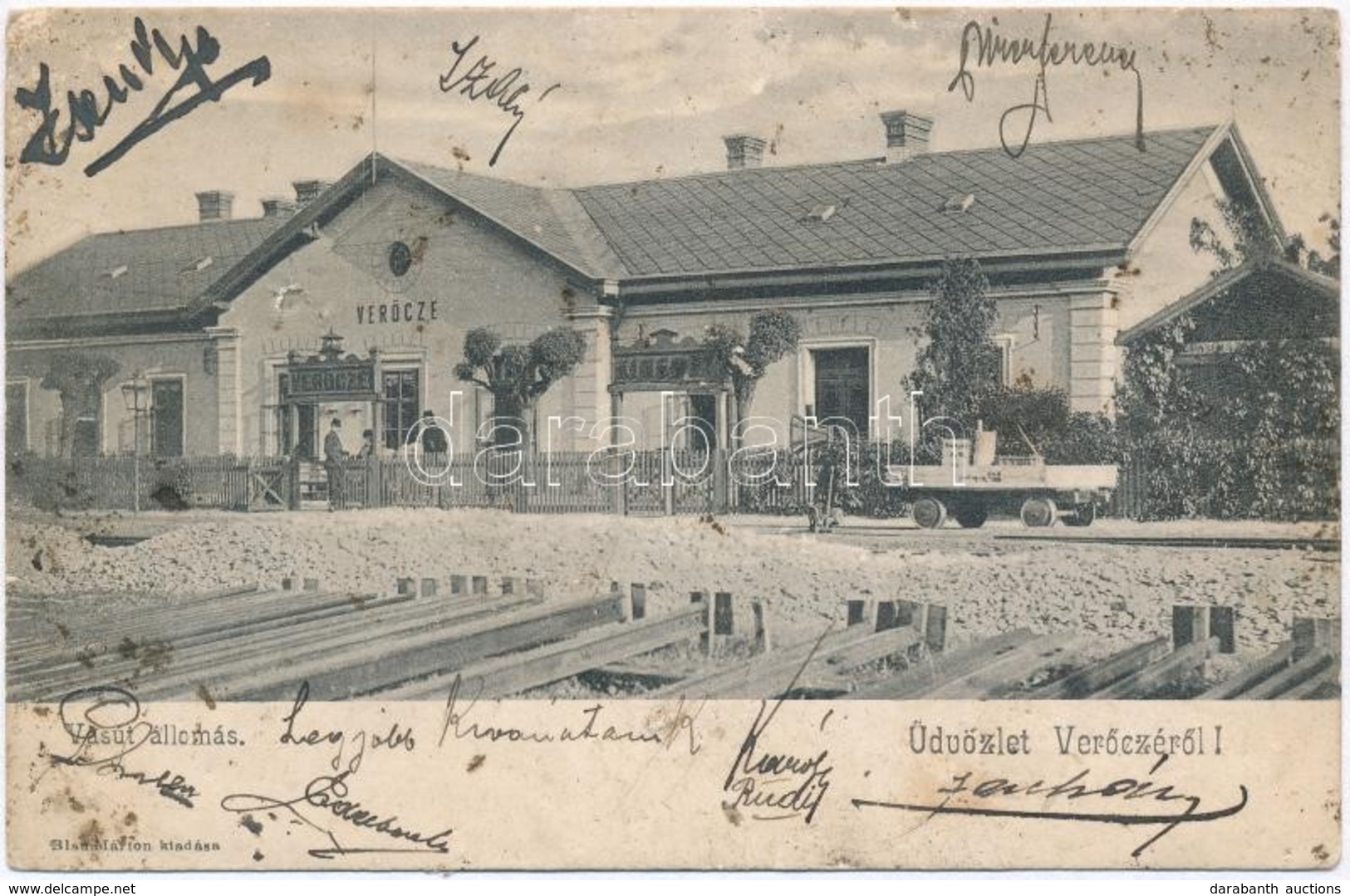 T4 1905 Verőce, Nógrádverőce; Vasútállomás, Hajtány. Kiadja Blau Márton (ázott / Wet Damage) - Non Classés