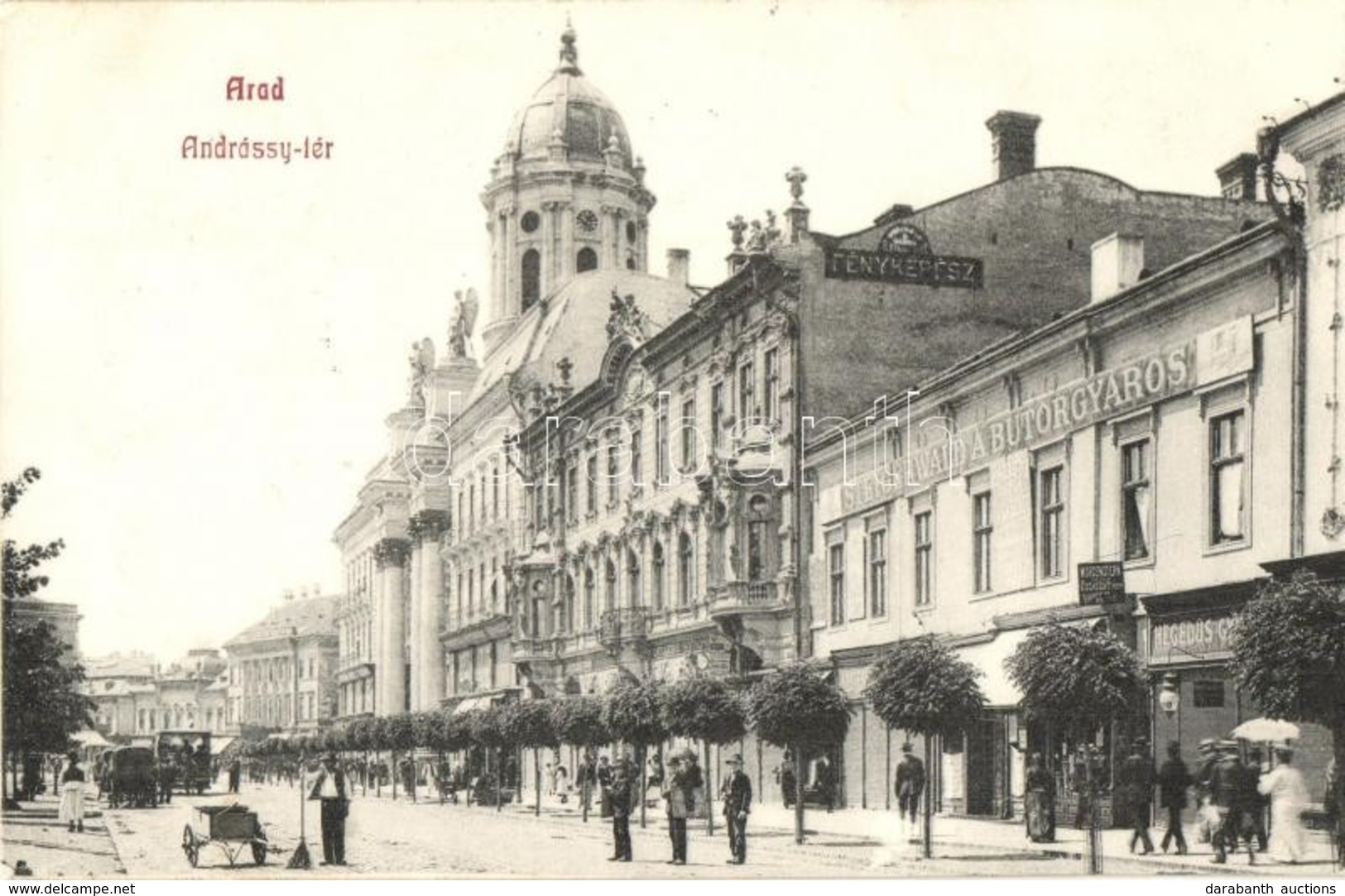 T2 1908 Arad, Andrássy Tér, Hegedűs Gy., Morgenstern Gyula Fogász, Steigerwald A. Bútorgyáros, Fényképész és Geller I. ü - Non Classés