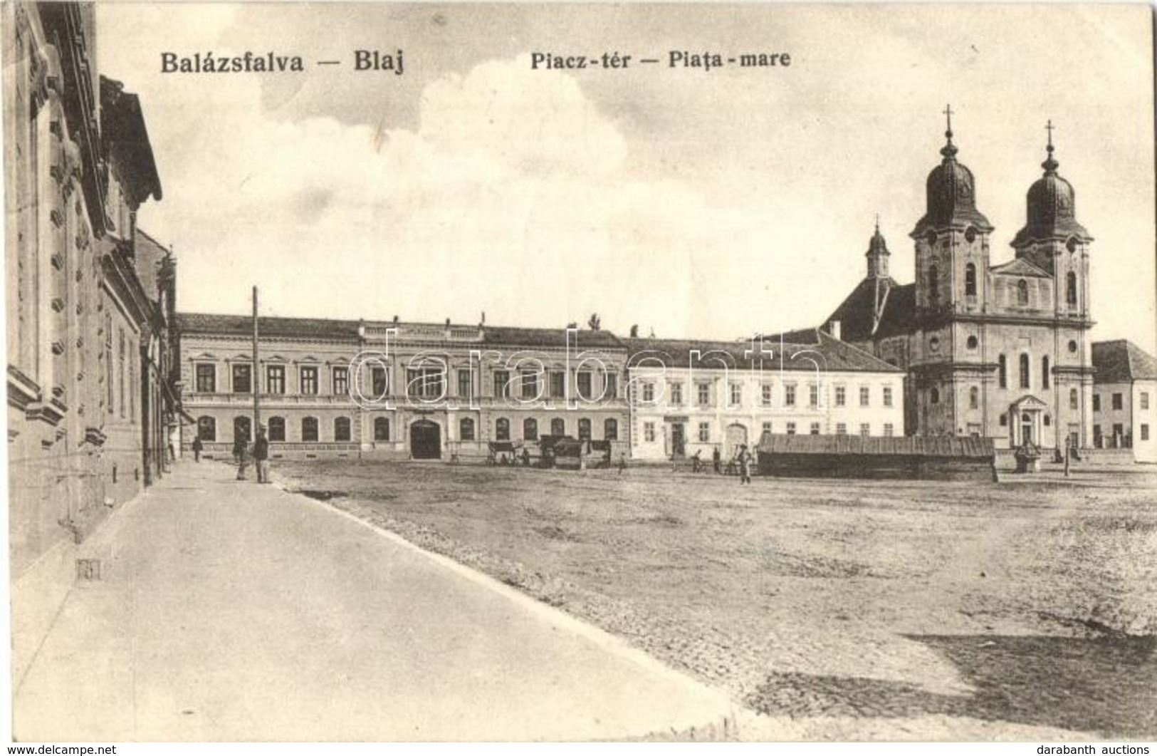 T2/T3 1913 Balázsfalva, Blasendorf, Blaj; Piactér, üzletek, Görögkatolikus Székesegyház, Piaci árusok. Czelnai Gyula Fel - Sin Clasificación