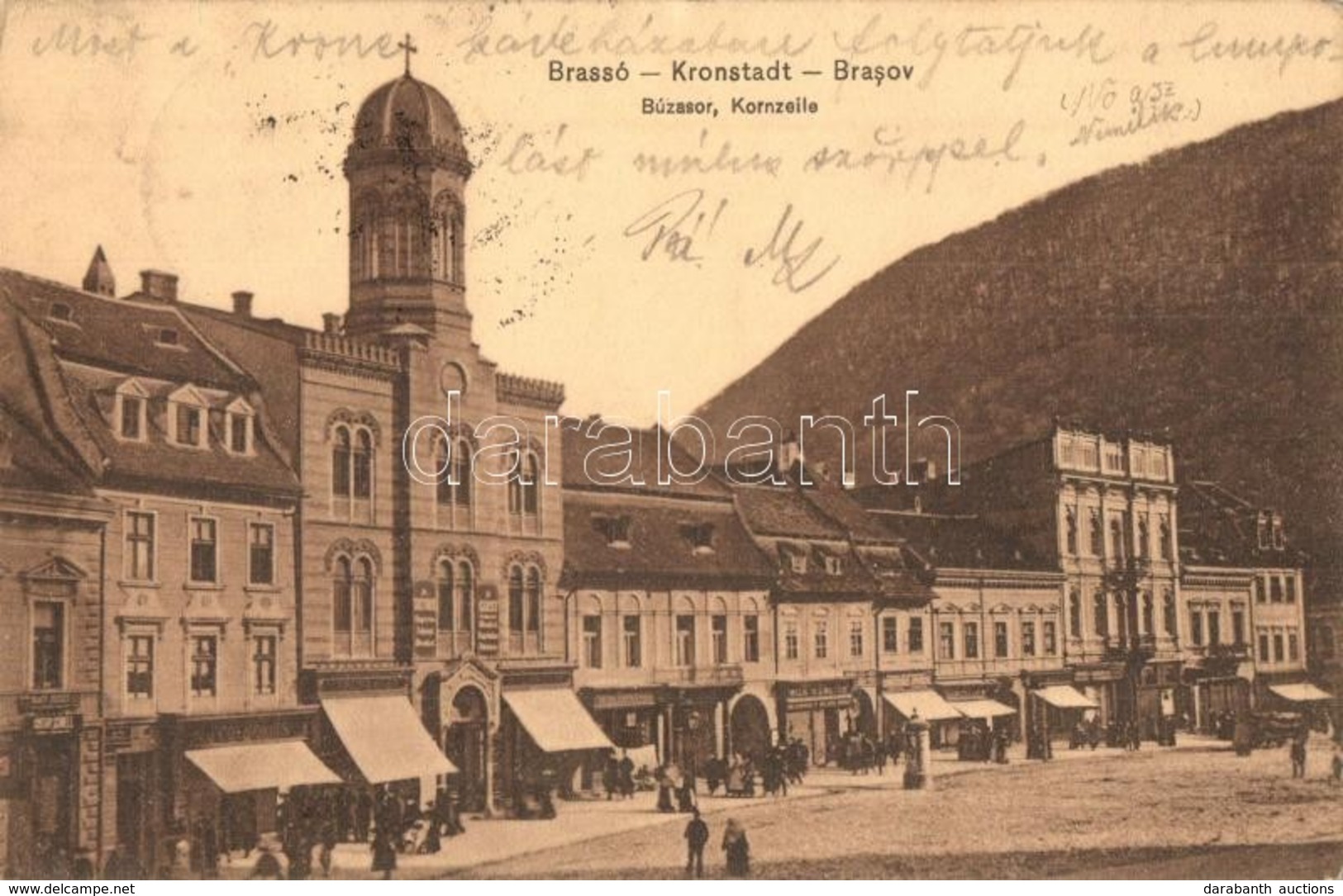 T2/T3 1911 Brassó, Kronstadt, Brasov; Búzasor, Ortodox Templom, üzletek / Kornzeile / Street View, Orthodox Church, Shop - Non Classés
