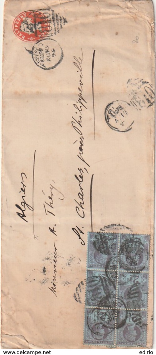 ///   GRANDE BRETAGNE - Angleterre Courrier Pour L'Algérie - Par Marseille -entier Postal Supplémenté Bloc De 6 N°95 - - Covers & Documents