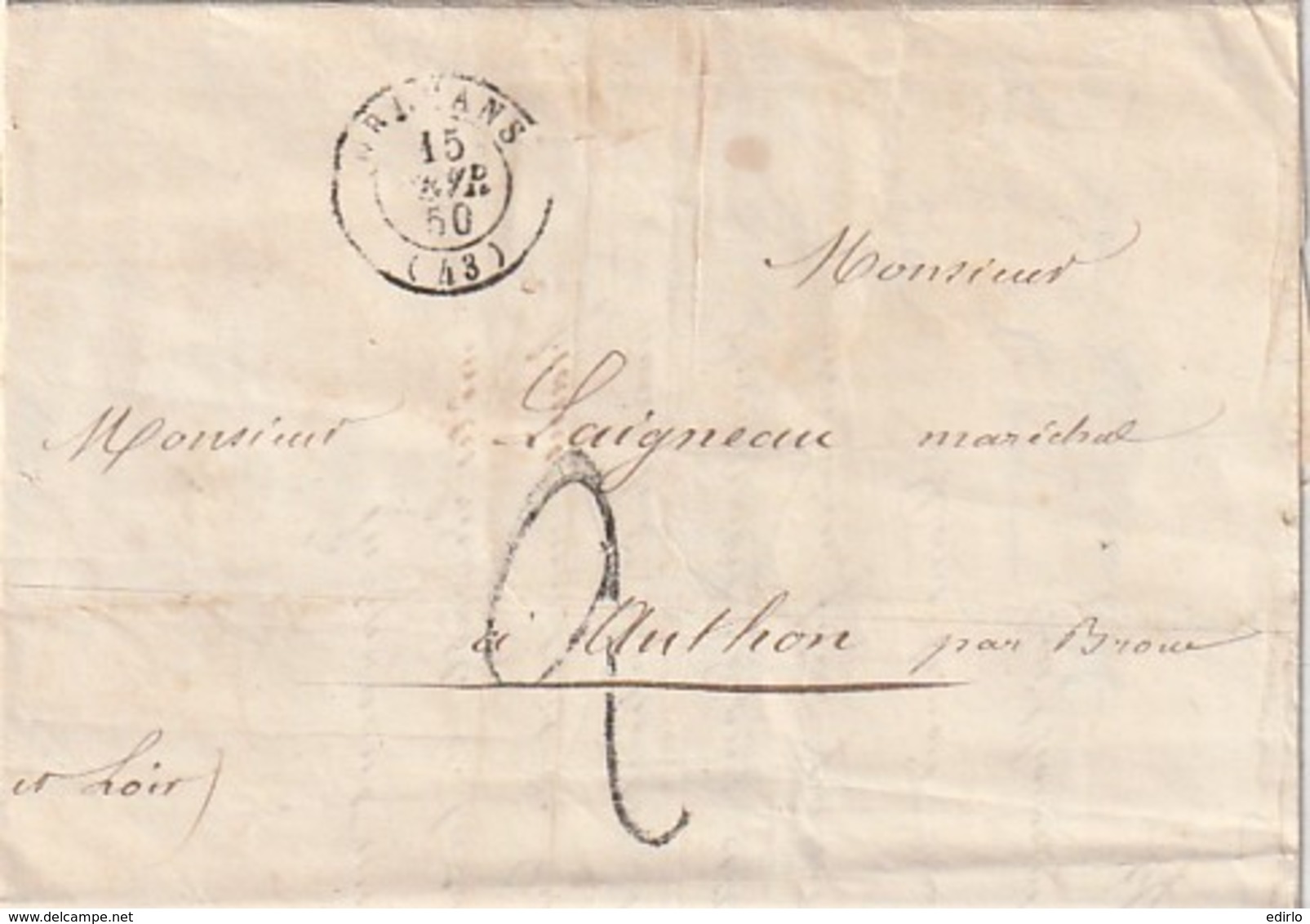 ///   FRANCE  Lettre Marque Postale ORLEANS  1850 - 1849-1876: Classic Period