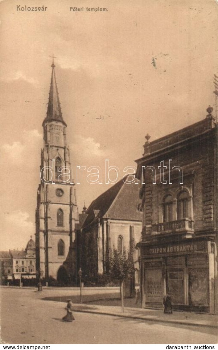 T2 1918 Kolozsvár, Cluj; Főtéri Templom, Cipő Nagyraktár / Main Square Church, Shoe Shop - Sin Clasificación