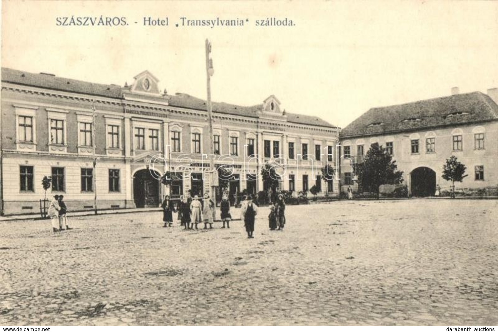 T2 1914 Szászváros, Broos, Orastie; Hotel 'Transsylvania' Szálloda, Caffee Eisenburger Kávéház / Street View, Hotel, Caf - Sin Clasificación