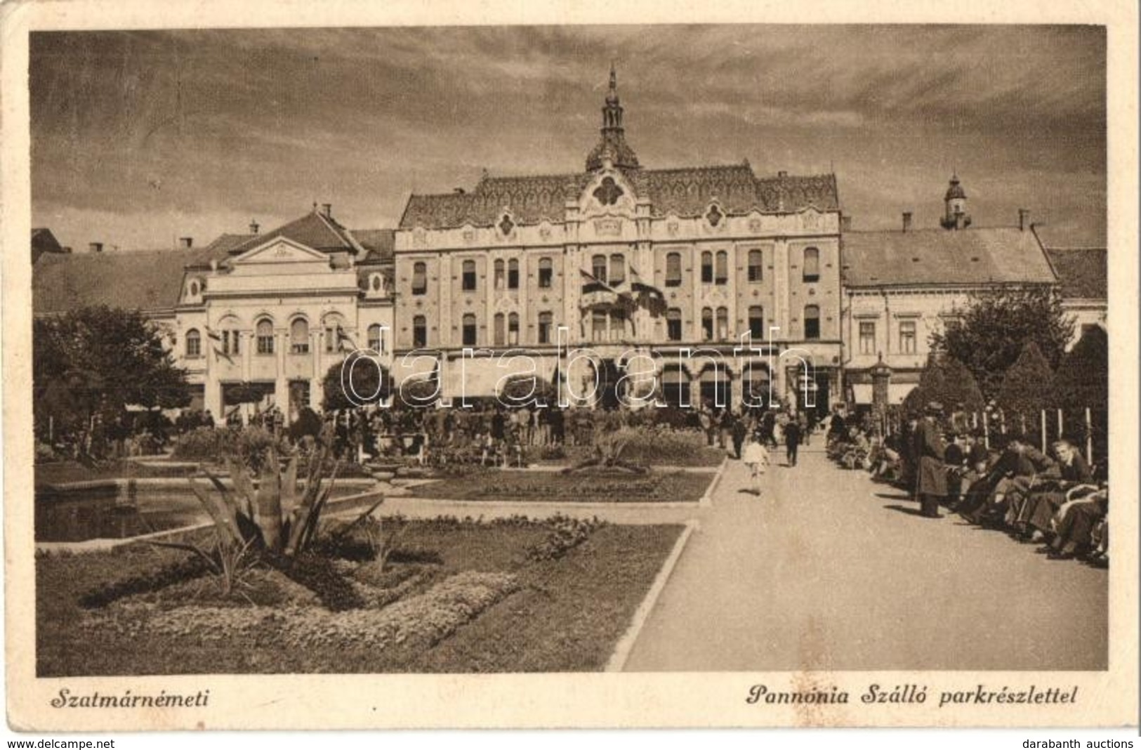 T2/T3 Szatmárnémeti, Szatmár, Satu Mare; Pannónia Szálloda, Park, üzletek, Magyar Zászlók / Hotel, Park, Shops, Hungaria - Sin Clasificación