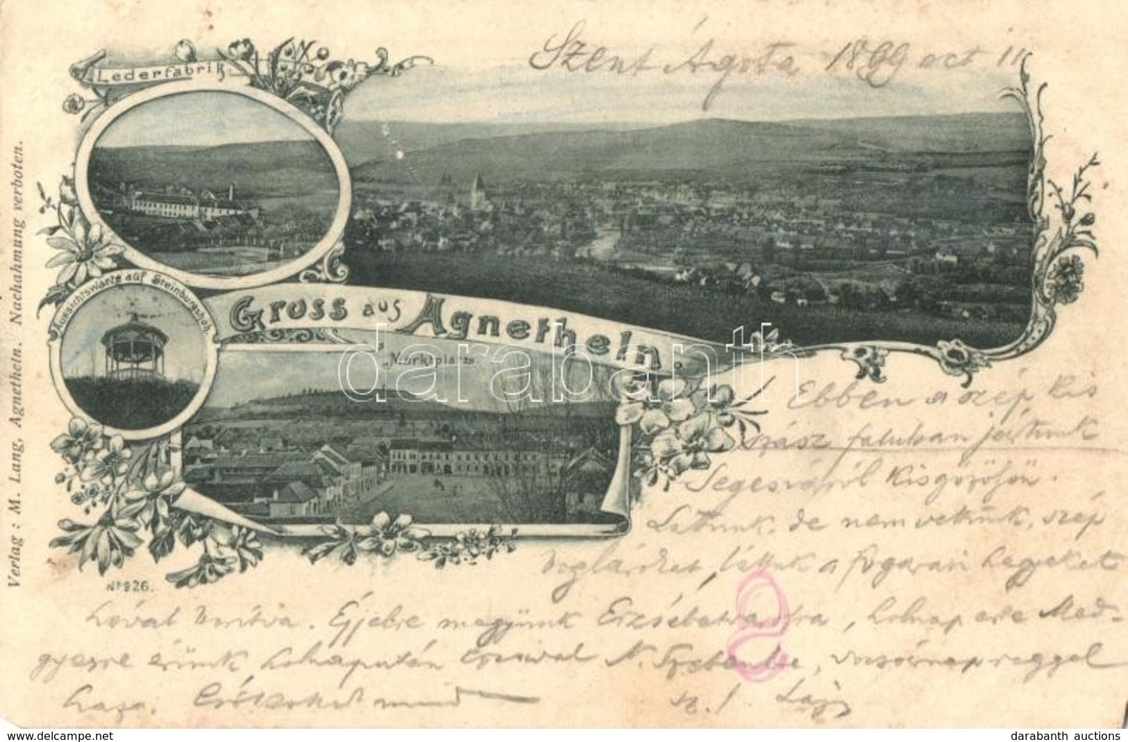 T4 1899 Szentágota, Agnetheln, Agnita; Piac Tér, Kilátó, Bőrgyár. M. Lang / Lederfabrik, Marktplatz, Aussichtswarte Auf  - Sin Clasificación