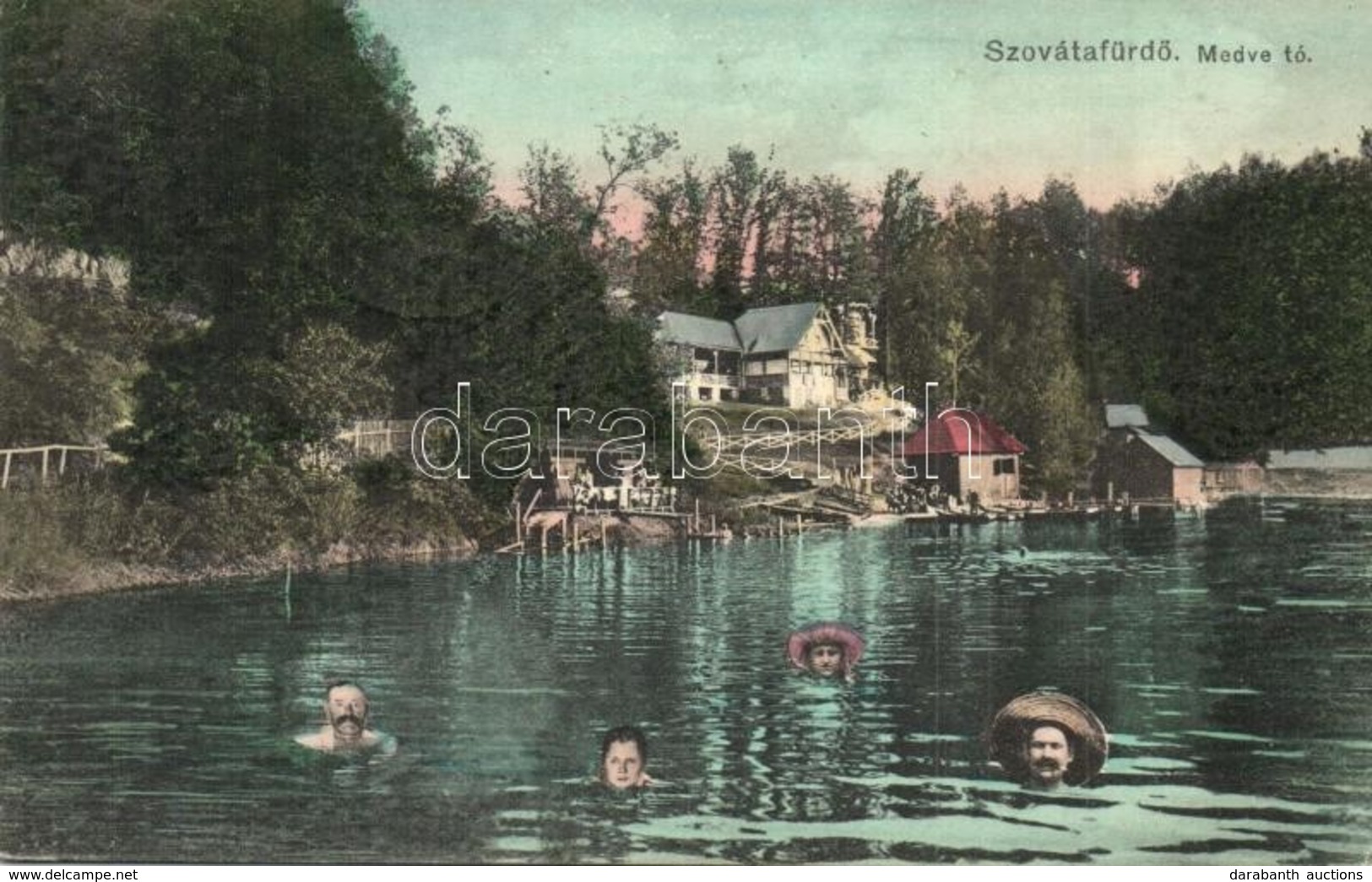 T2 Szovátafürdő, Baile Sovata; Medve-tó. Fürdőzős Montázslap / Lake. Montage With Bathing People - Non Classés