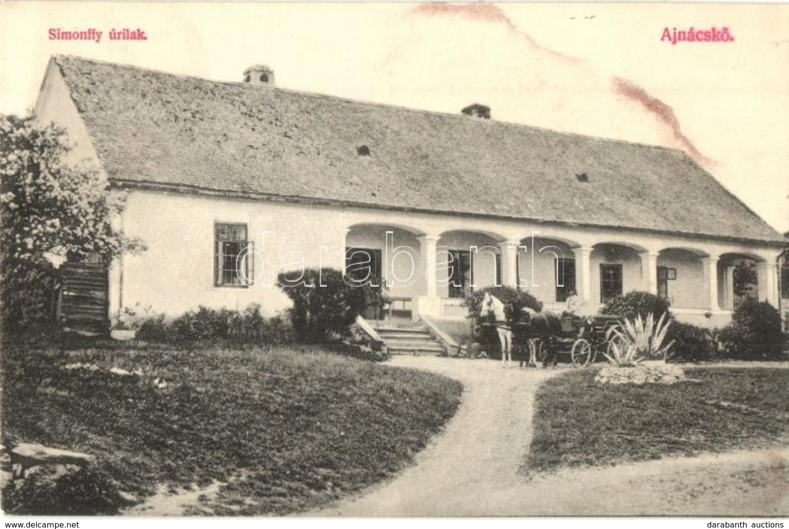 ** T3 Ajnácskő, Hajnácka; Simonffy úrilak, Kastély, Lovaskocsi. Kiadja A Fogyasztási Szövetkezet / Castle, Horse-drawn C - Ohne Zuordnung