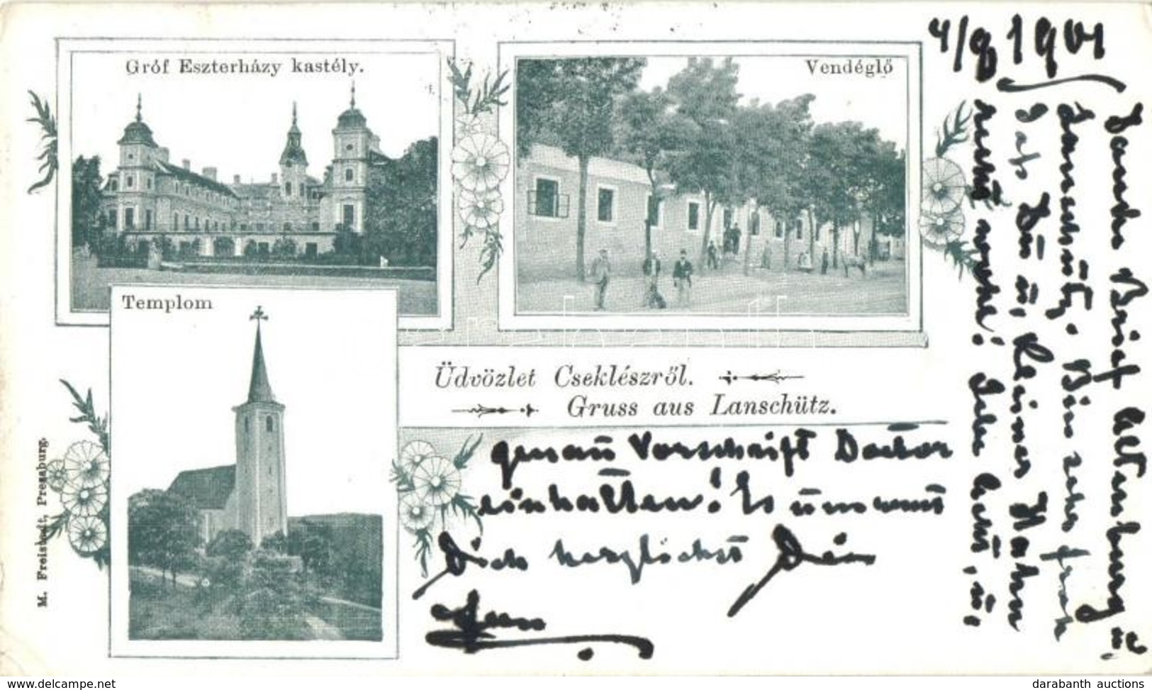 T2/T3 1901 Cseklész, Ceklís, Bernolákovo; Gróf Esterházy Kastély, Vendéglő, étterem, Templom. Kiadja M. Freistadt / Cast - Non Classés