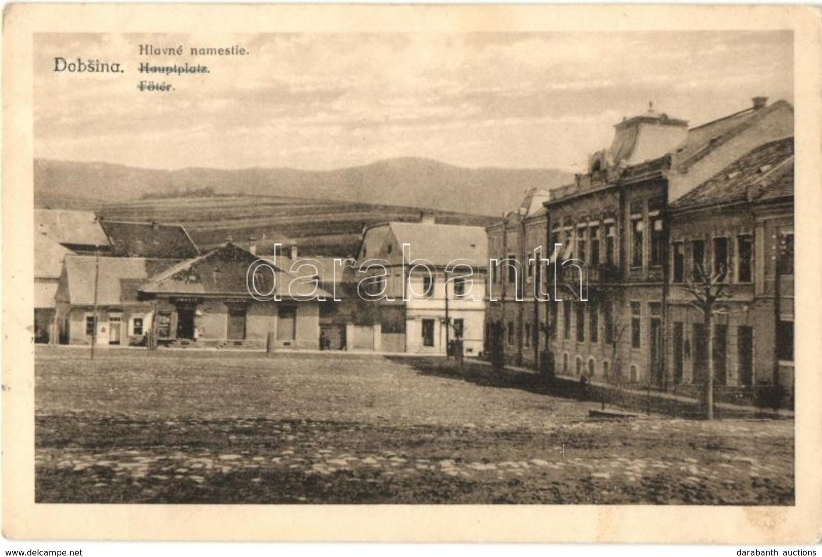 T2/T3 Dobsina, Dobschau; Hlavné Namestie / Hauptplatz / Fő Tér, üzletek. Kiadja Lévai és Klein / Main Square, Shops (EK) - Sin Clasificación