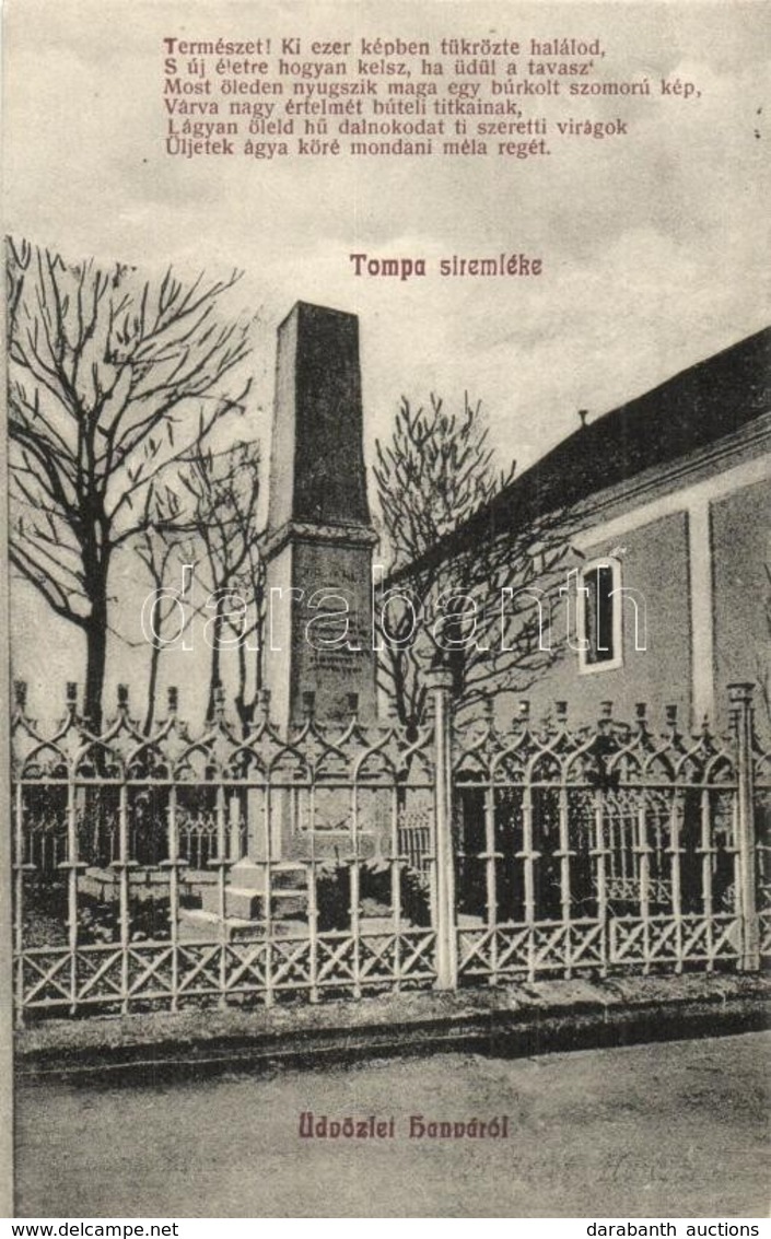 T2 1912 Hanva, Hamva, Chanava; Tompa Mihály Síremléke / Cenotaph Of Mihály Tompa - Non Classés