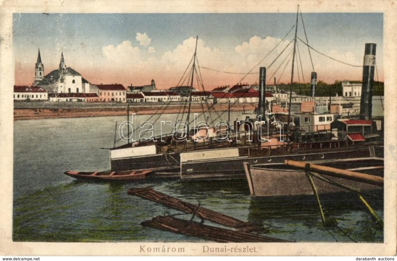 T3 1914 Komárom, Komárno; Dunai Részlet, Kikötő, Gőzhajók / Danube Riverside, Steamships, Port, Harbor (enyhén ázott Sar - Sin Clasificación