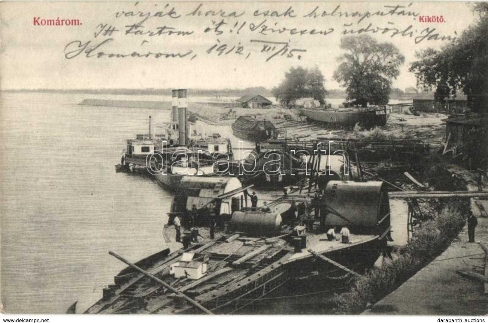 T2/T3 1912 Komárom, Komárno; Kikötő, Gőzhajók. Kiadja Czike Dénes / Harbor, Port, Steamships (EK) - Non Classés