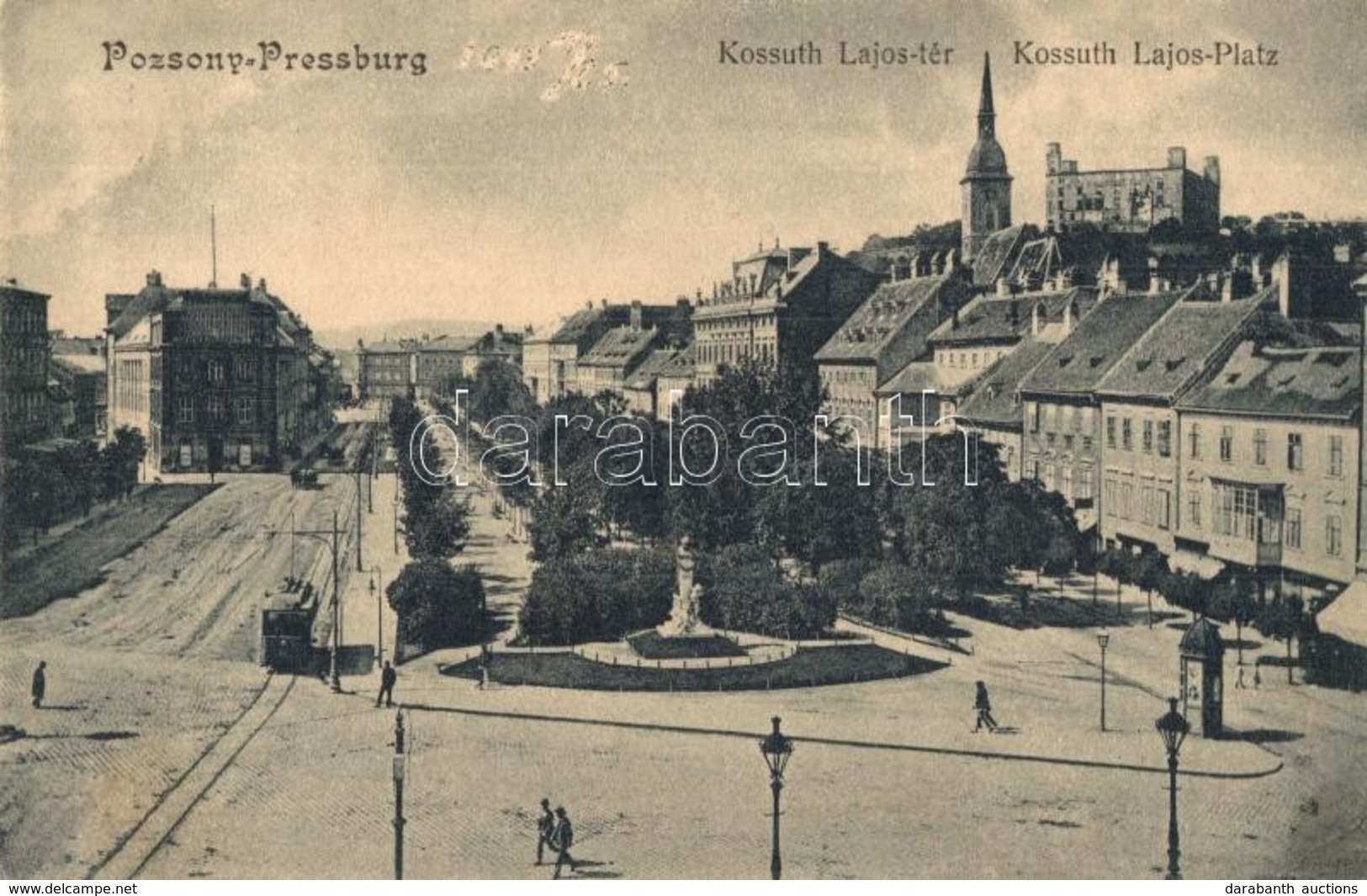 T2/T3 1913 Pozsony, Pressburg, Bratislava; Kossuth Lajos Tér, Villamos, Vár, Koronázótemplom. Kiadja Sudek Antal / Squar - Unclassified