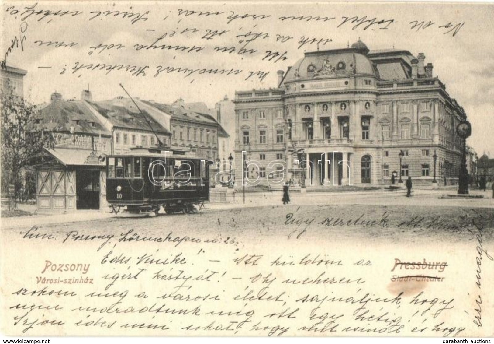 T2/T3 1903 Pozsony, Pressburg, Bratislava; Városi Színház, Villamos Stollwerck Csokoládé Reklámmal. 'Bediene Dich Allein - Sin Clasificación