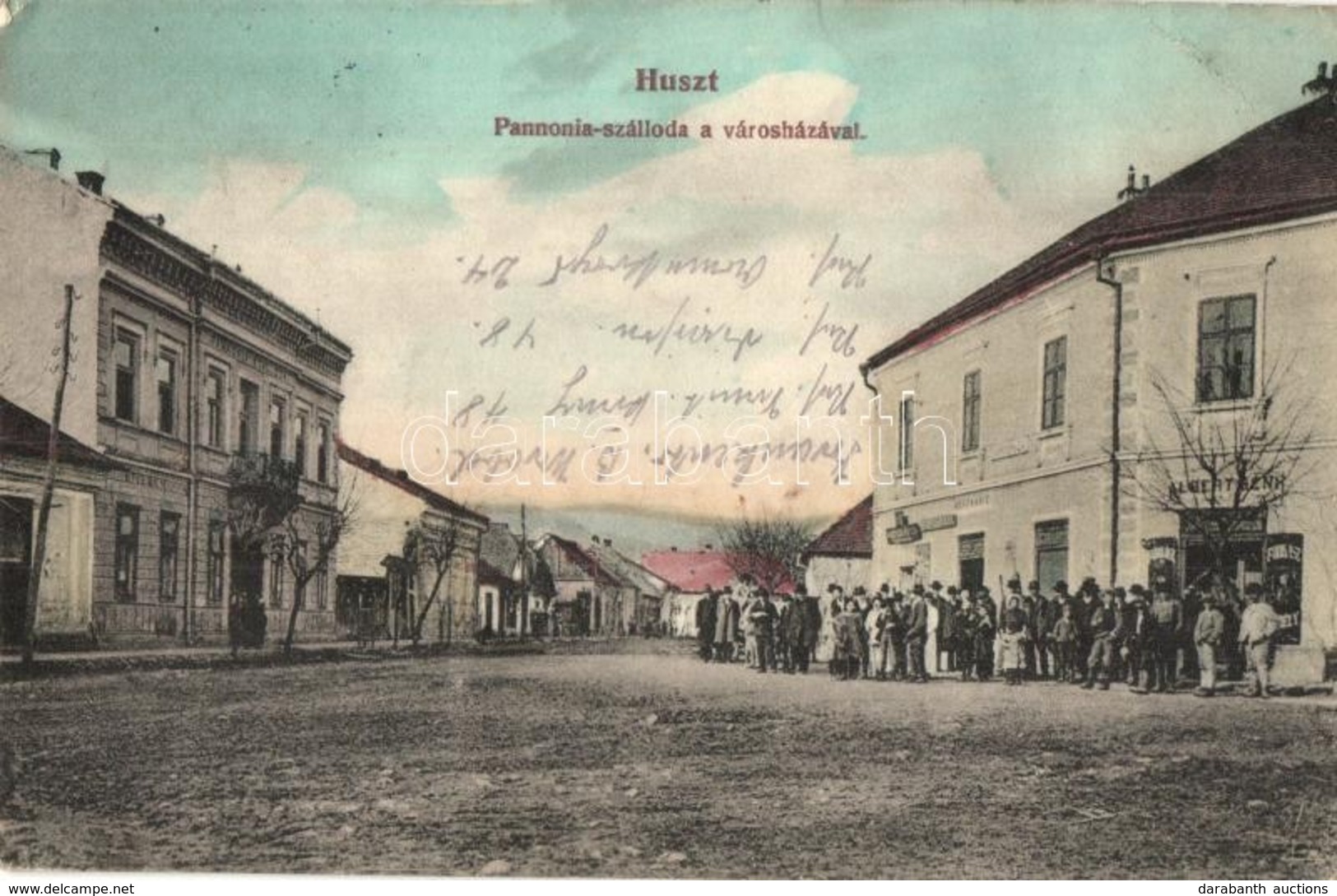 T3 1915 Huszt, Chust, Khust; Pannonia Szálloda, étterem és Kávéház, Városháza, Albert, Hoffmann üzlete / Hotel, Restaura - Non Classés