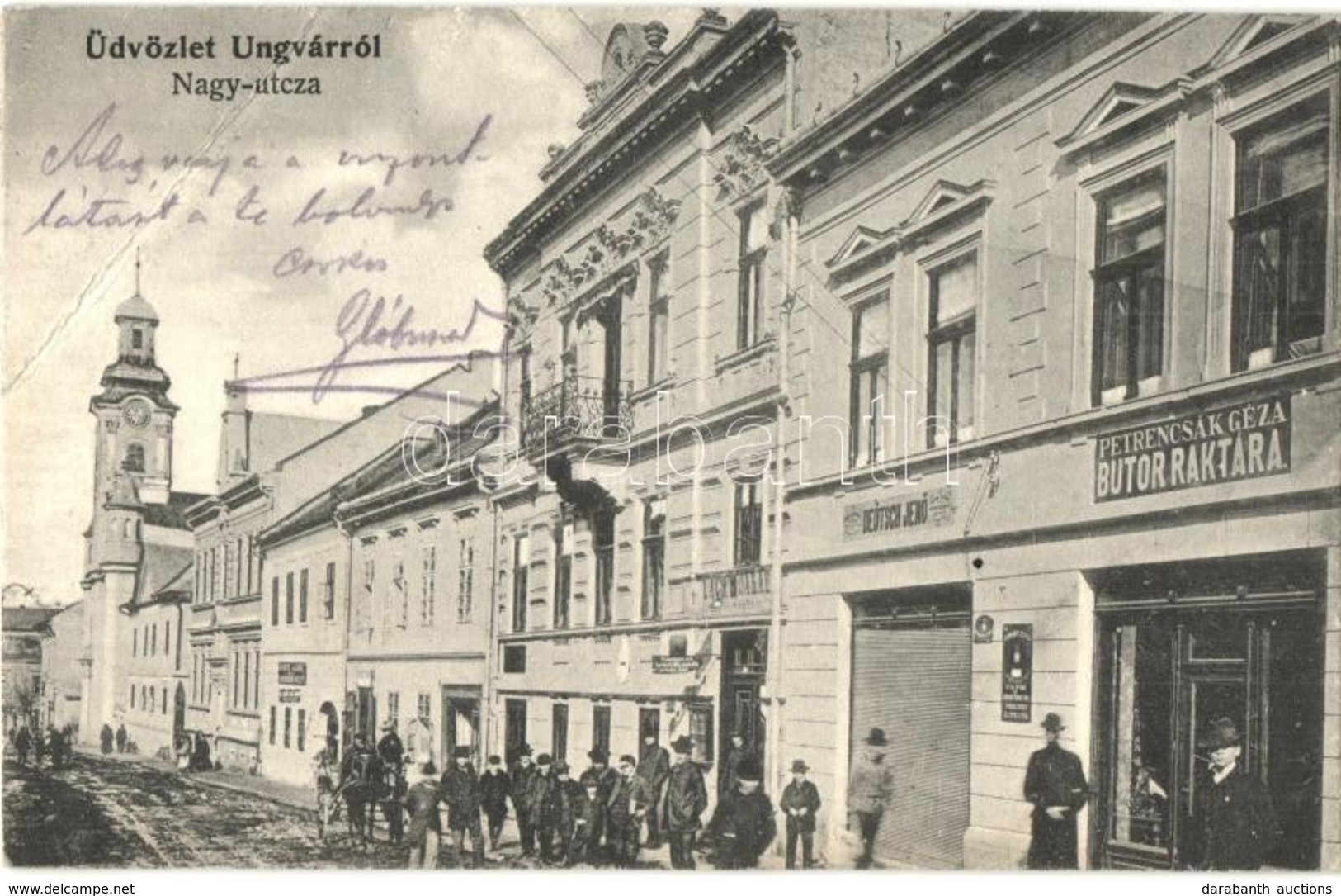 T3 1907 Ungvár, Uzshorod, Uzhorod; Nagy Utca, Deutsch Jenő üzlete, Petrencsák Géza Bútor Raktára, Lefkovits Jakabné Zálo - Non Classés