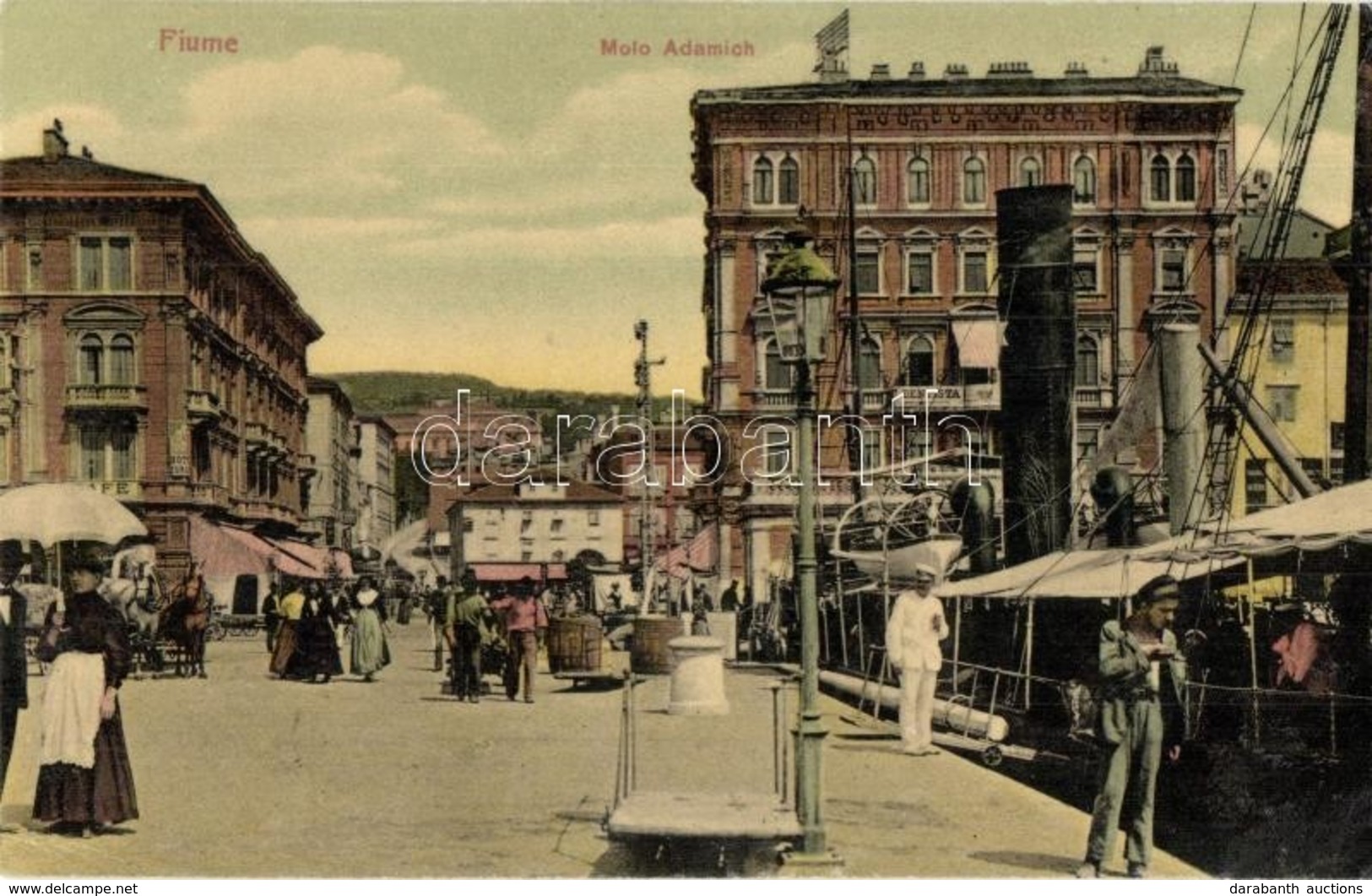 T2 1909 Fiume, Rijeka; Molo Adamich, Dentista, Cafe / Pier With Steamers, Dentistry, Cafe Shop - Non Classés