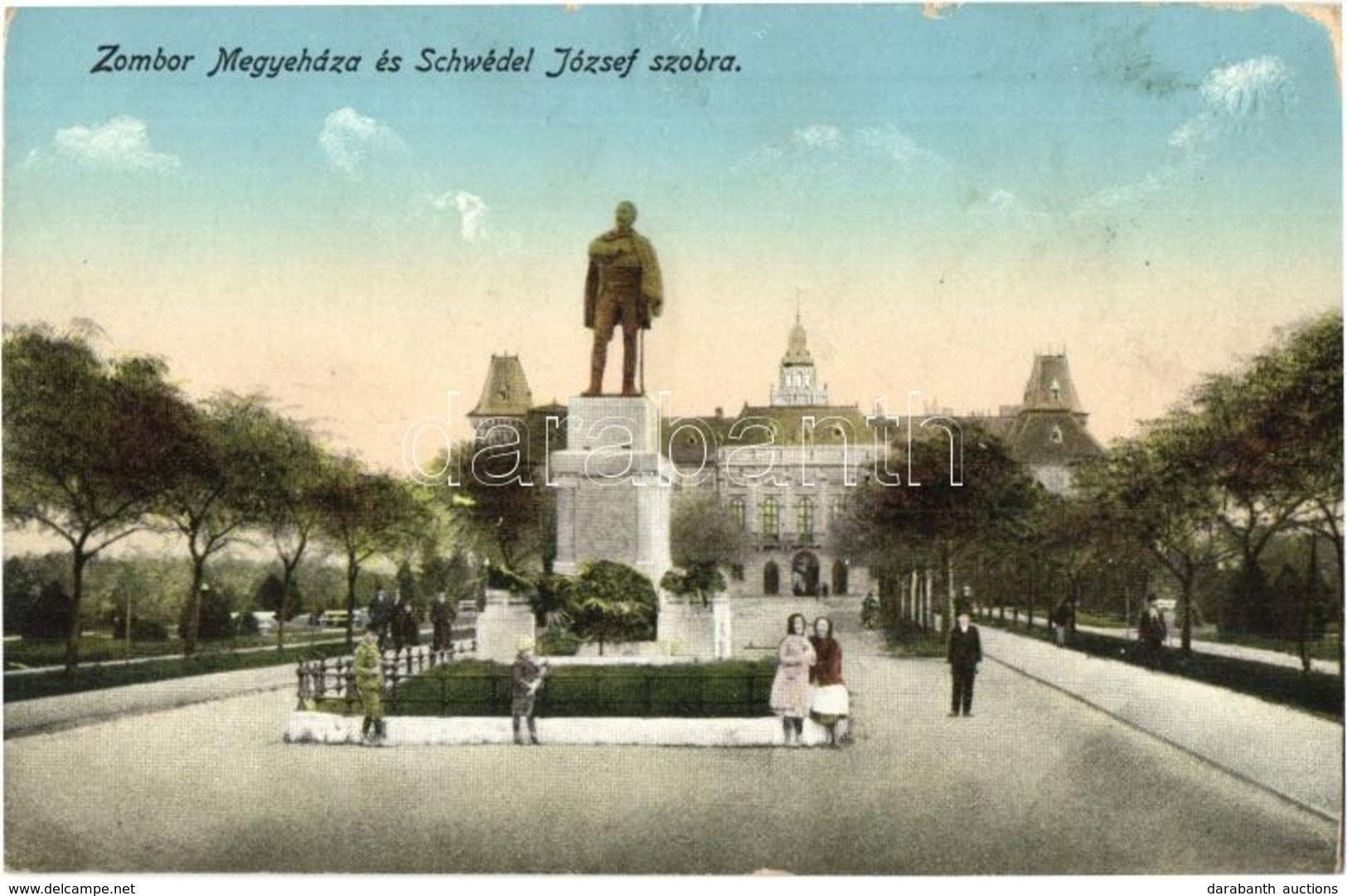 ** T3 Zombor, Sombor; Megyeháza és Schweidel József Szobor / County Hall, Statue (kopott Sarok / Worn Corner) - Non Classés